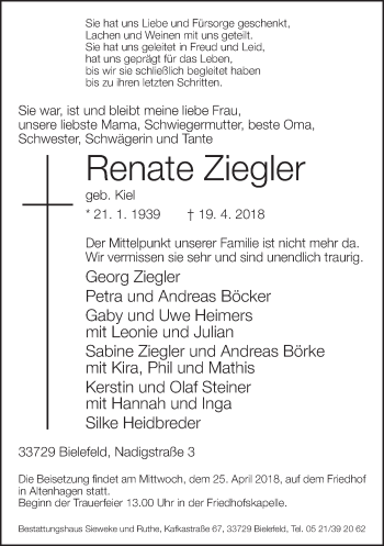 Traueranzeige von Renate Ziegler