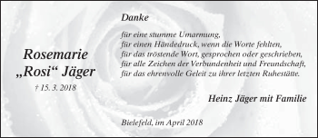 Traueranzeige von Rosemarie  Jäger von Neue Westfälische