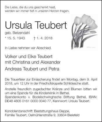 Traueranzeige von Ursula Teubert von Neue Westfälische