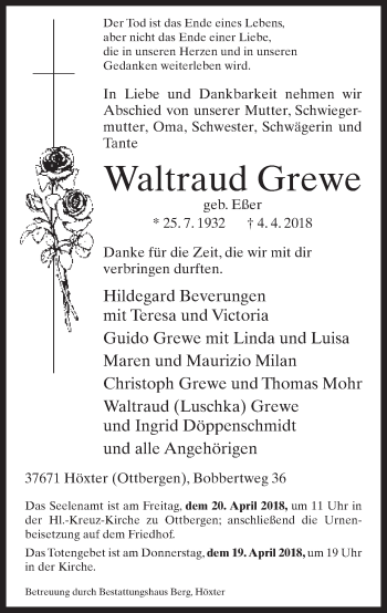 Traueranzeige von Waltraud Grewe von Neue Westfälische