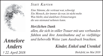 Traueranzeige von Annelore Anders von Neue Westfälische