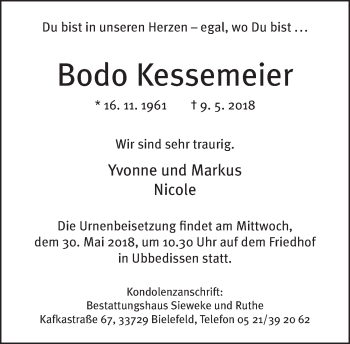 Traueranzeige von Bodo Kessemeier