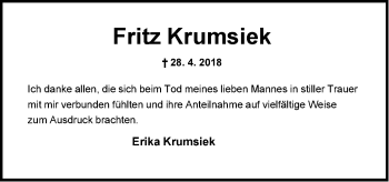 Traueranzeige von Fritz Krumsiek von Neue Westfälische