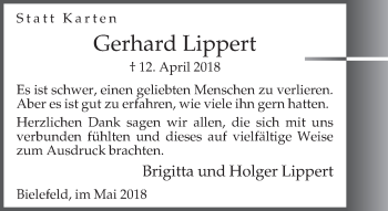 Traueranzeige von Gerhard Lippert von Neue Westfälische
