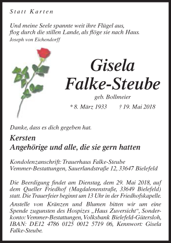 Traueranzeige von Gisela Falke-Steube von Neue Westfälische