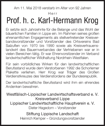 Traueranzeige von Karl-Hermann Krog von Neue Westfälische