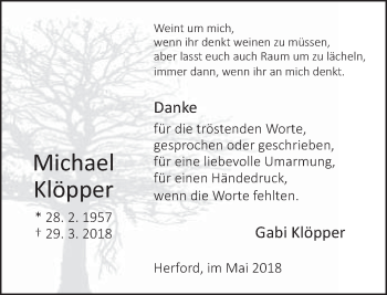 Traueranzeige von Michael Klöpper von Neue Westfälische
