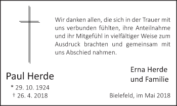 Traueranzeige von Paul Herde von Neue Westfälische