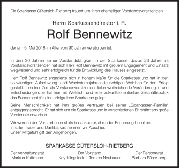 Traueranzeige von Rolf Bennewitz von Neue Westfälische