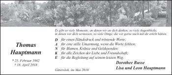 Traueranzeige von Thomas Hauptmann von Neue Westfälische