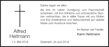 Traueranzeige von Alfred Heitmann von Neue Westfälische