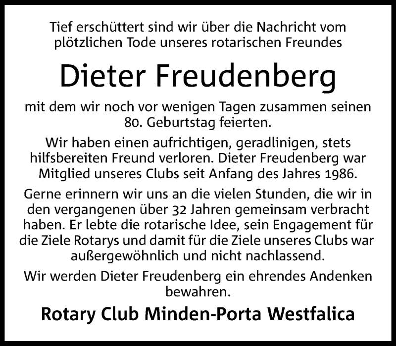  Traueranzeige für Dieter Freudenberg vom 05.06.2018 aus Neue Westfälische