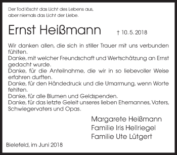 Traueranzeige von Ernst Heißmann von Neue Westfälische