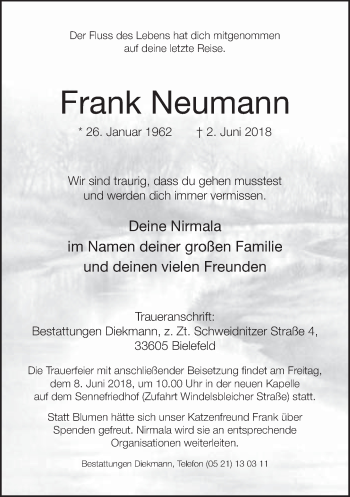 Traueranzeige von Frank Neumann von Neue Westfälische
