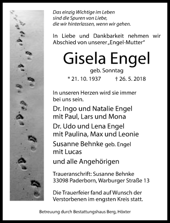 Traueranzeige von Gisela Engel von Neue Westfälische
