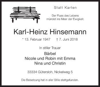 Traueranzeige von Karl-Heinz Hinsemann von Neue Westfälische