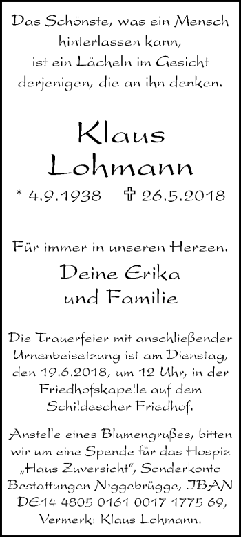 Traueranzeige von Klaus Lohmann von Neue Westfälische