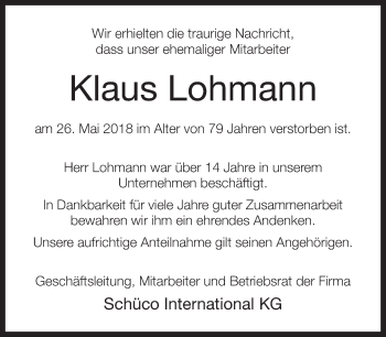 Traueranzeige von Klaus Lohmann von Neue Westfälische