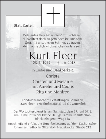 Traueranzeige von Kurt Fleer von Neue Westfälische