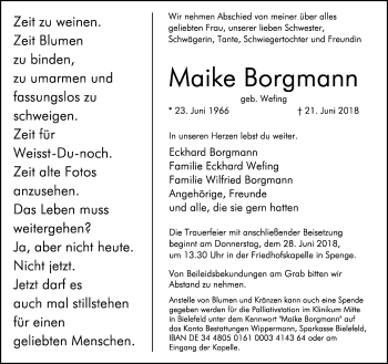 Traueranzeige von Maike Borgmann von Neue Westfälische
