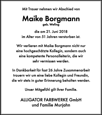 Traueranzeige von Maike Borgmann von Neue Westfälische