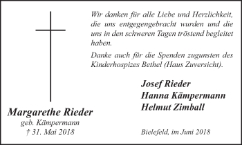 Traueranzeige von Margarethe Rieder von Neue Westfälische