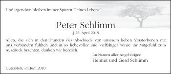 Traueranzeige von Peter Schlimm von Neue Westfälische