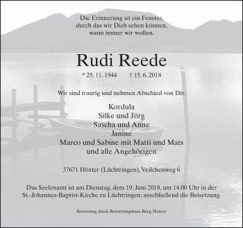Traueranzeige von Rudi Reede von Neue Westfälische