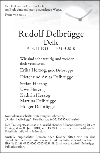Traueranzeige von Rudolf Delbrügge von Neue Westfälische