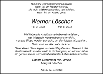 Traueranzeige von Werner Löscher von Neue Westfälische