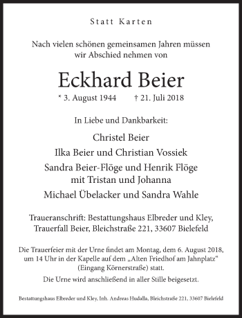 Traueranzeige von Eckhard Beier von Neue Westfälische