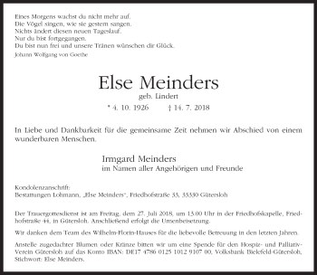 Traueranzeige von Else Meinders von Neue Westfälische