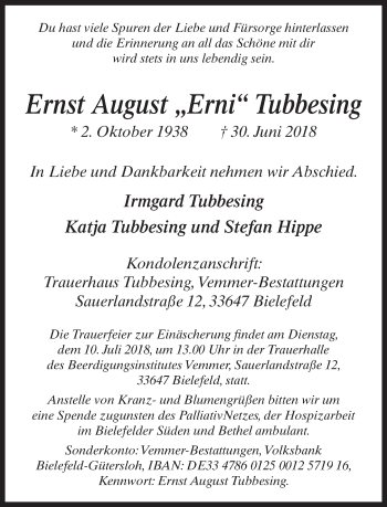 Traueranzeige von Ernst August Tubbesing von Neue Westfälische
