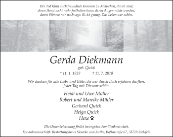 Traueranzeige von Gerda Diekmann