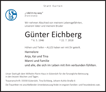 Traueranzeige von Günter Eichberg von Neue Westfälische