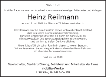 Traueranzeige von Heinz Reilmann von Neue Westfälische