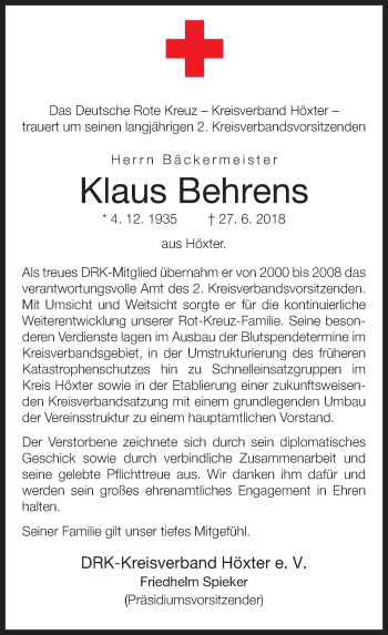 Traueranzeige von Klaus Behrens von Neue Westfälische