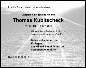 Traueranzeige von Thomas Kubitscheck von Neue Westfälische