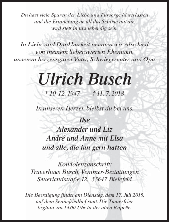 Traueranzeige von Ulrich Busch von Neue Westfälische