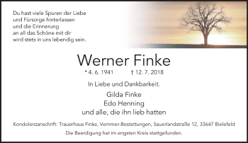Traueranzeige von Werner Finke von Neue Westfälische