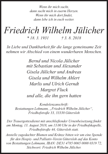 Traueranzeige von Friedrich Wilhelm Jülicher von Neue Westfälische