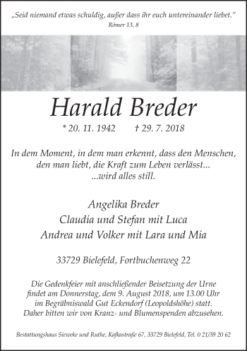 Traueranzeige von Harald Breder