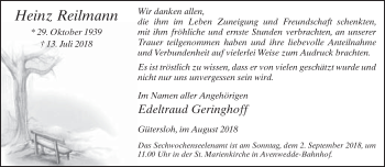 Traueranzeige von Heinz Reilmann von Neue Westfälische