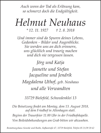 Traueranzeige von Helmut Neuhaus