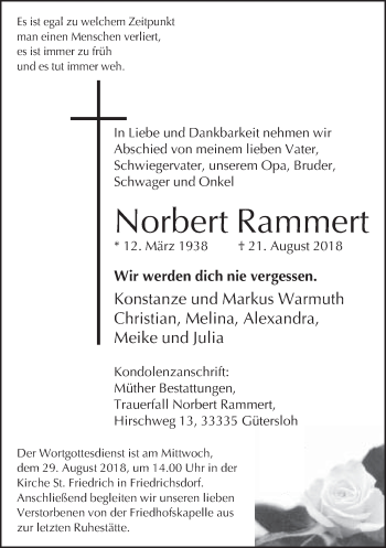 Traueranzeige von Norbert Rammert von Neue Westfälische