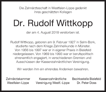 Traueranzeige von Rudolf Wittkopp von Neue Westfälische