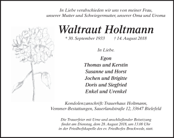 Traueranzeige von Waltraut Holtmann von Neue Westfälische