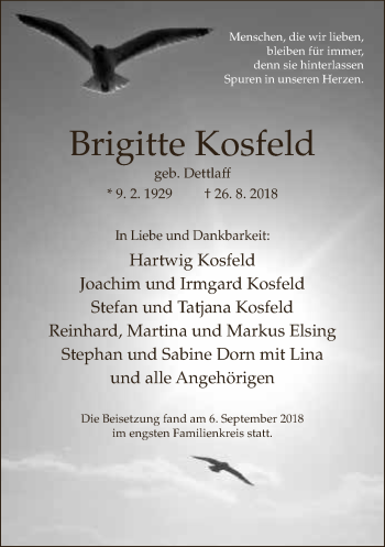 Traueranzeige von Brigitte Kosfeld von Neue Westfälische