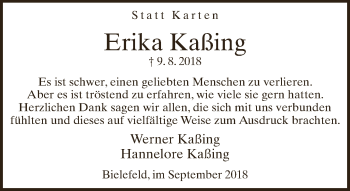 Traueranzeige von Erika Kaßing von Neue Westfälische