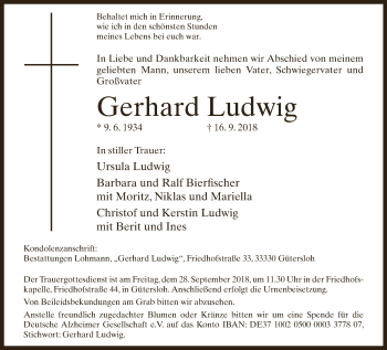 Traueranzeige von Gerhard Ludwig von Neue Westfälische